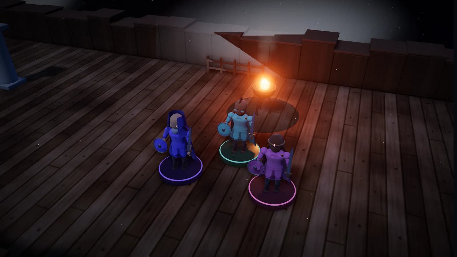 The Patience, a board from The Hulk at Low Water, on the 3D table with three heroes standing on it.